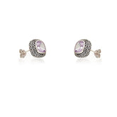 Sterling Silver Center Square Amethyst Gem and Black Finish Earrings